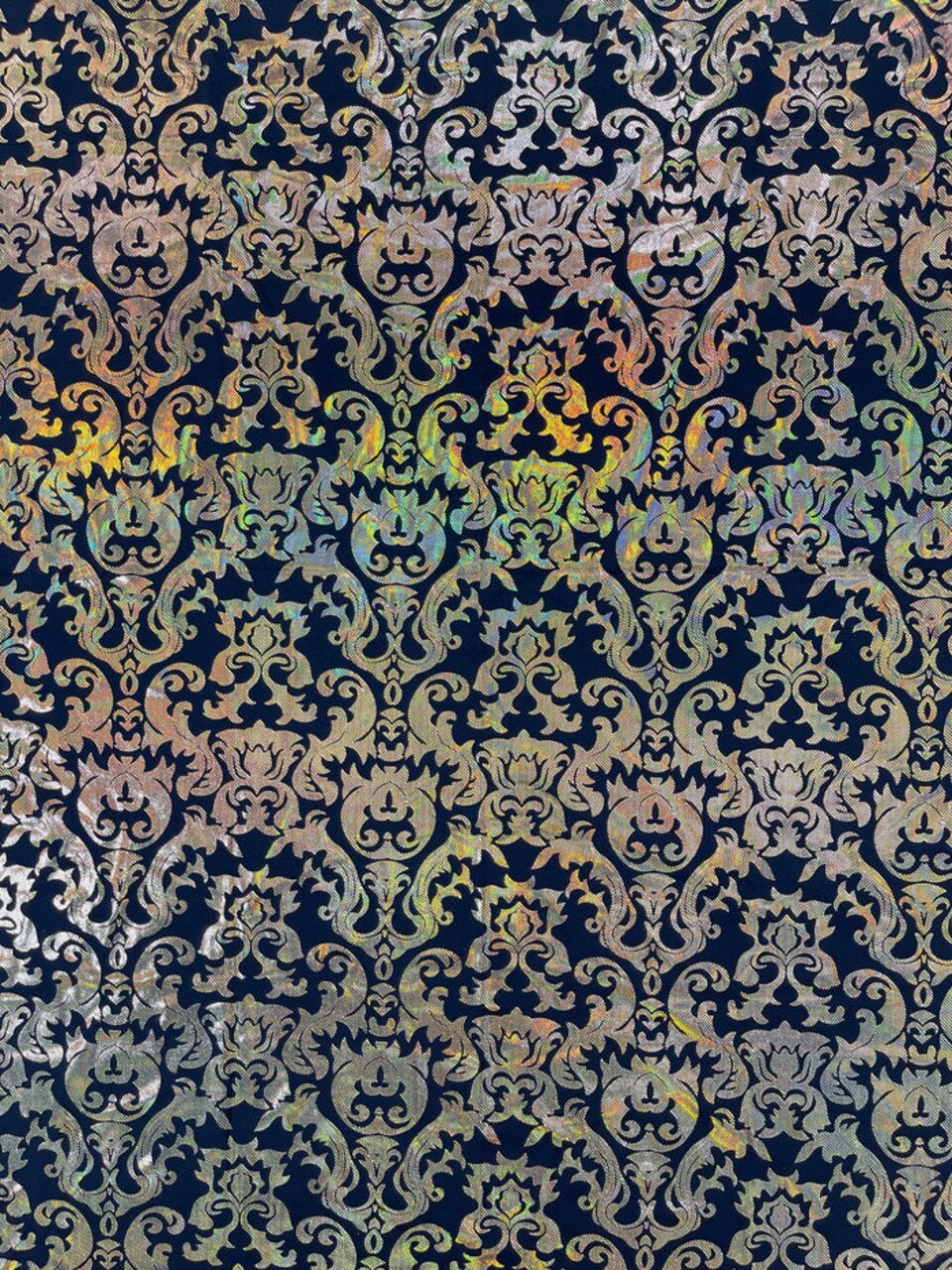 1 Yard Holographic Damask Spandex Fabric Stretch Metallic Nylon Blend 58-60 inches width